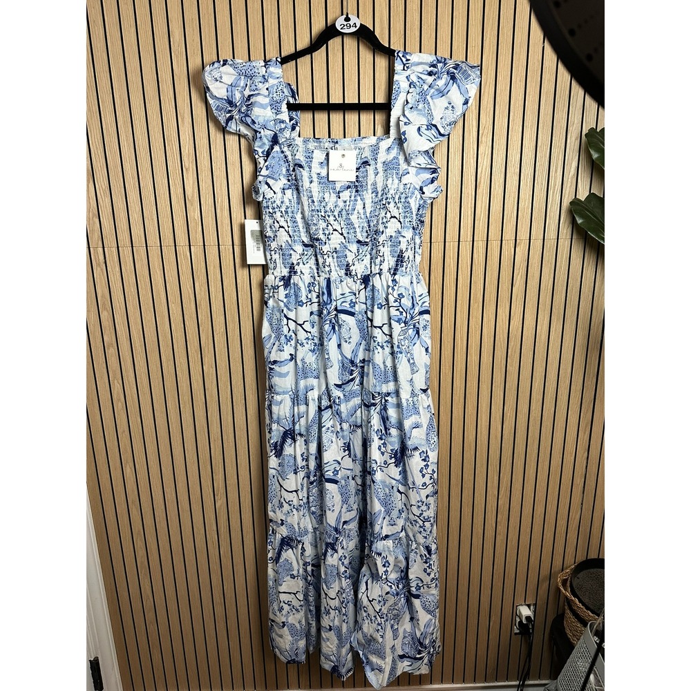 294 8 Oak Lane Blue Leopard Palms Smocked Maxi Dress (XXL, NWT)